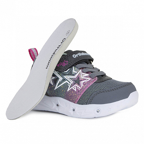 Кроссовки ортопедические Ортобум для девочек 30225-10 галактический графит со светодиодами. Изображение 3 из 5